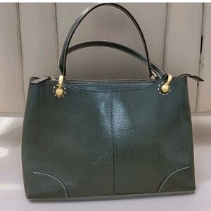 Marie Claire~ Olive Green Faux Leather Zipper Handbag Weathered Gold Accents